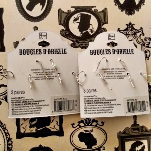 HAUNT COUTURE HALLOWEEN 6pc LOT BAT/BLOODY CLEAVER/SKULL & BONES/RIP EARRINGS - Picture 5 of 9